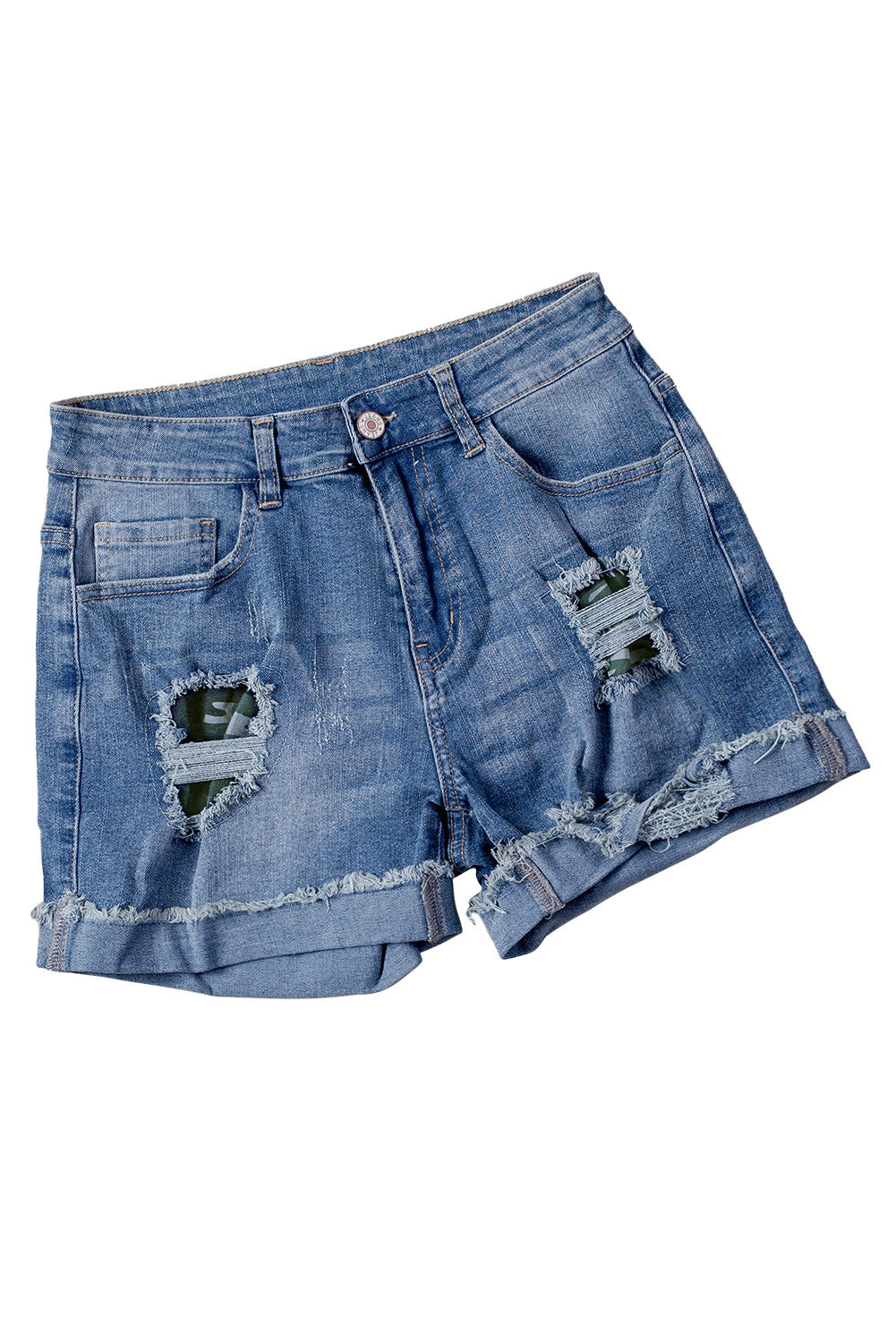 Casual denim shorts met bloemenpatchwork en opgerolde zoom