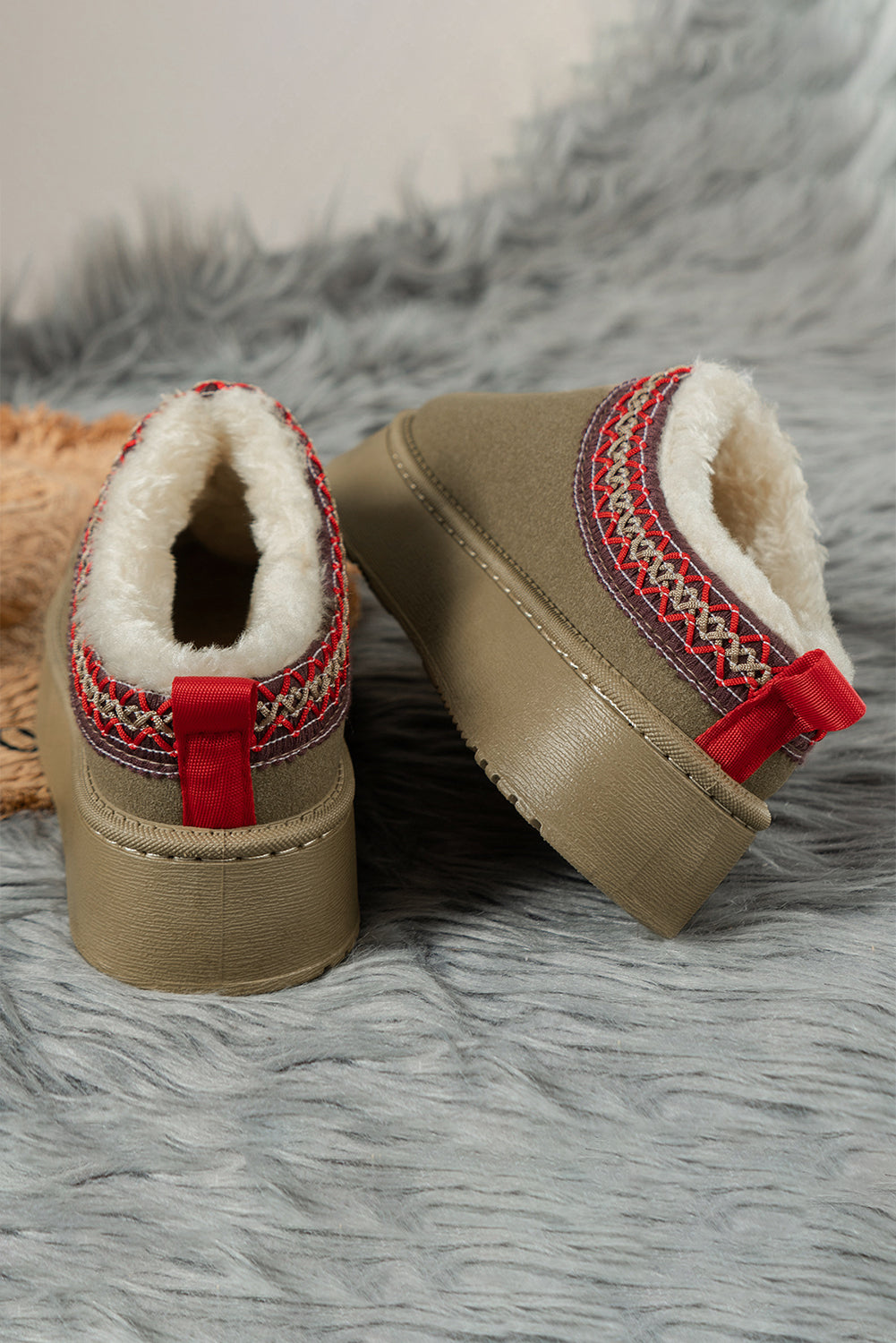 Chestnut Contrast Print Suede Plush Lined Snow Boots