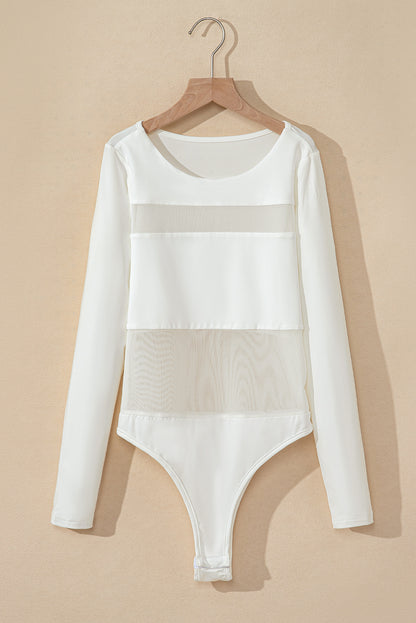 Witte mesh patchwork body met lange mouwen