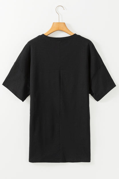 Zwart effen ronde hals basic tuniek T-shirt