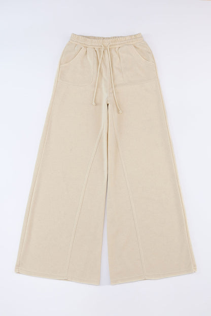 Gray Mineral Washed  Drawstring Retro Wide Leg Pants