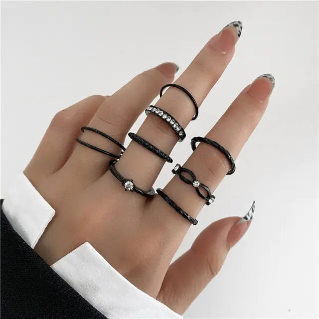 Party Black Ring Set