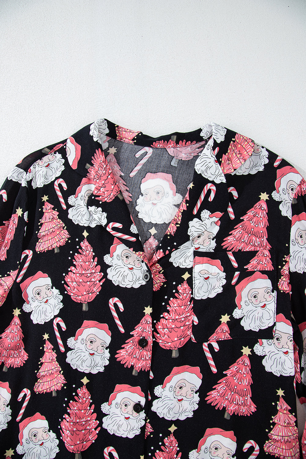 Black Christmas Santa Printed Two Piece Pajamas Set