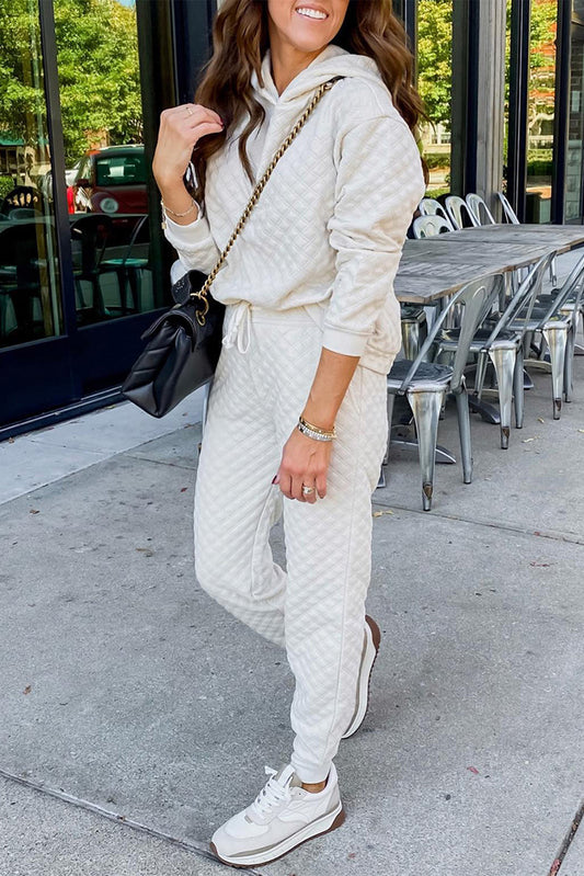 Ensemble deux pièces sweat à capuche et pantalon de survêtement matelassé blanc