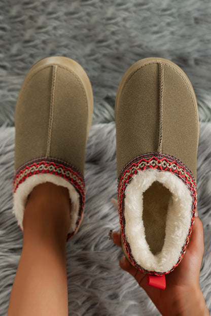 Chestnut Contrast Print Suede Plush Lined Snow Boots