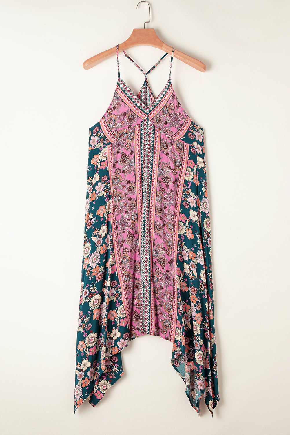 Roze Bohemian Floral Patchwork Print Lange Zomerjurk