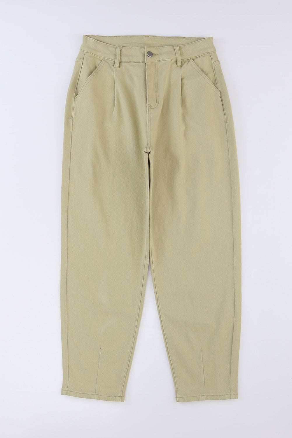 Khaki Solid High Waist Casual Pants