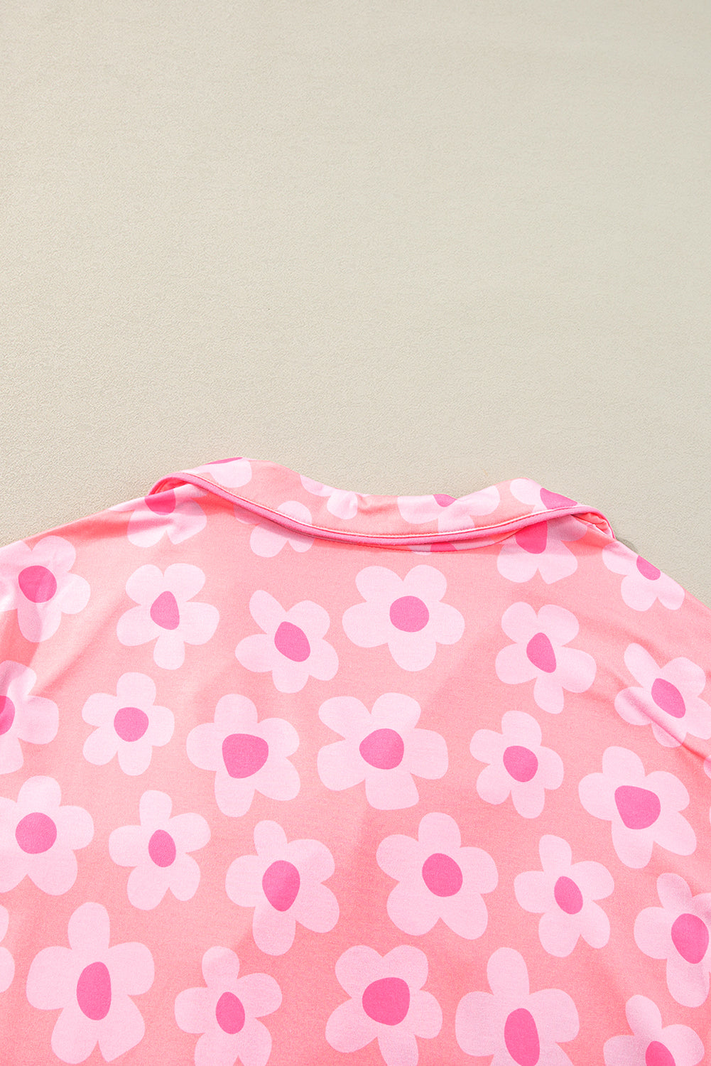 Pink Flower Print Short Sleeve Shirt Pajamas Set