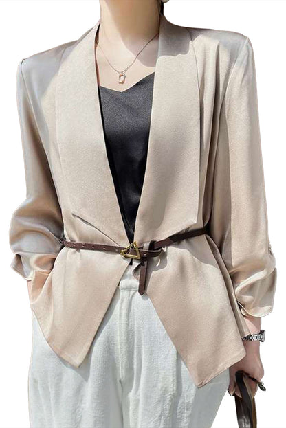 Black Solid Lapel Collar Satin Blazer