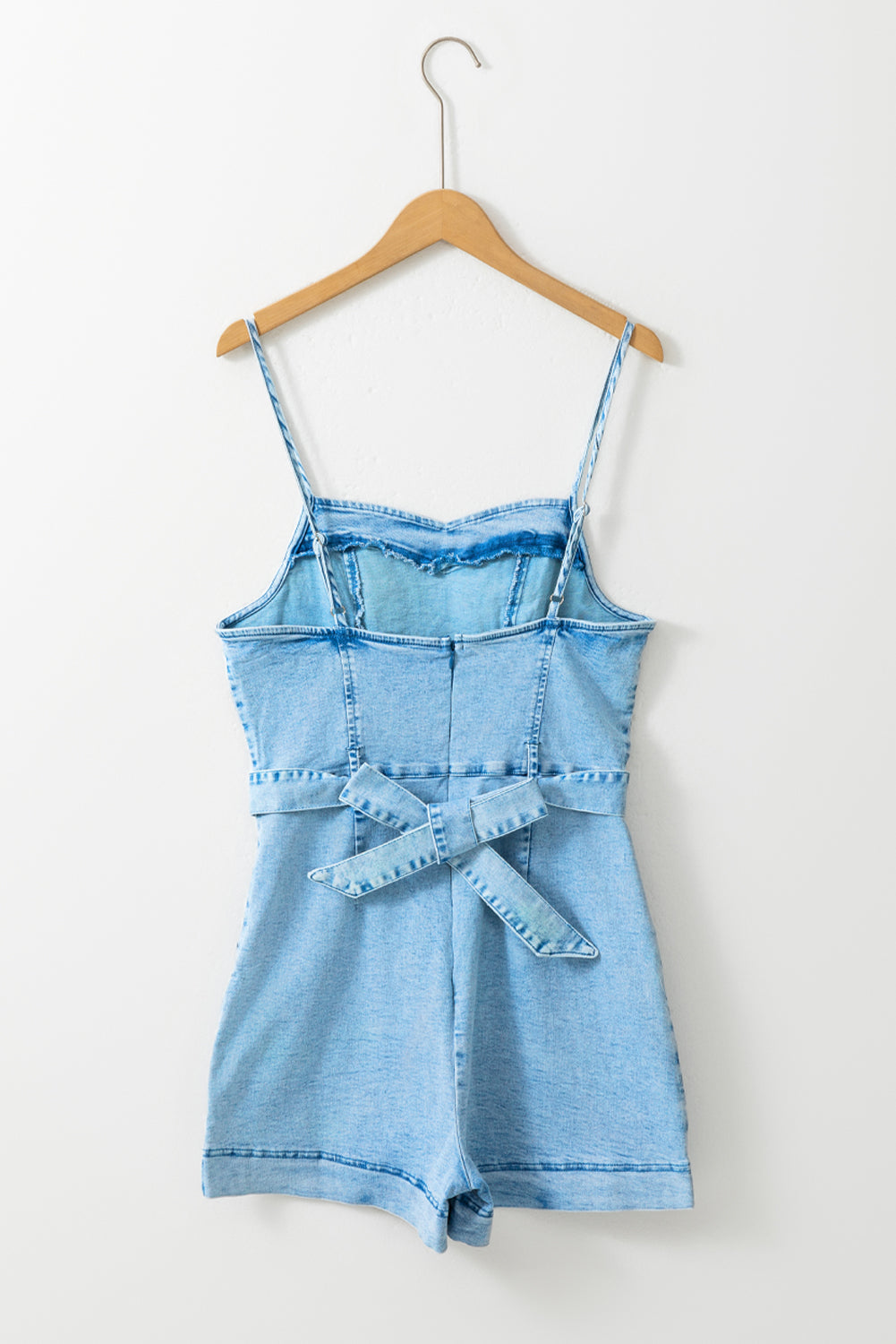 Beau Blue Spaghettibandjes Denim Romper met Riem