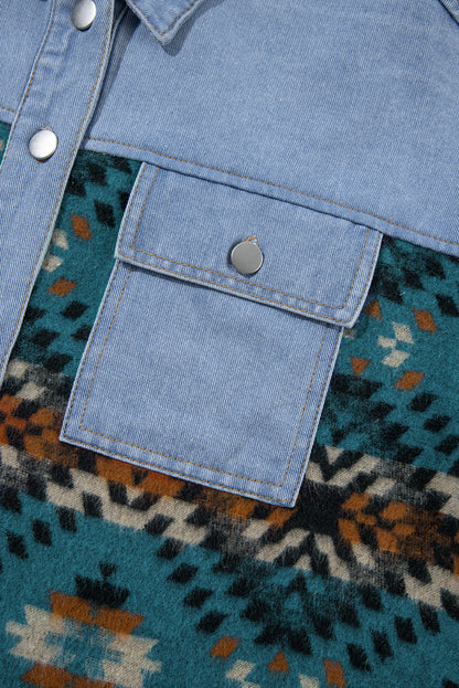 Blauwe Azteekse denimjas met print