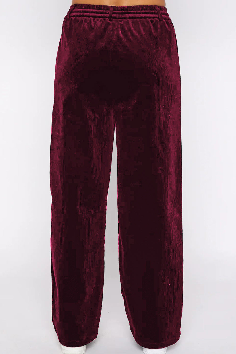 Burgundy Solid Drawstring Waist Wide Leg Pants