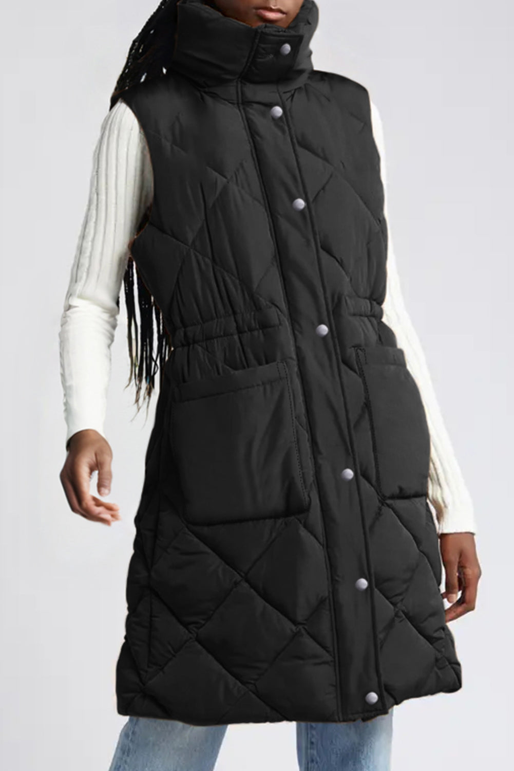 Koffie lang gewatteerd opstaand kraag puffer vest