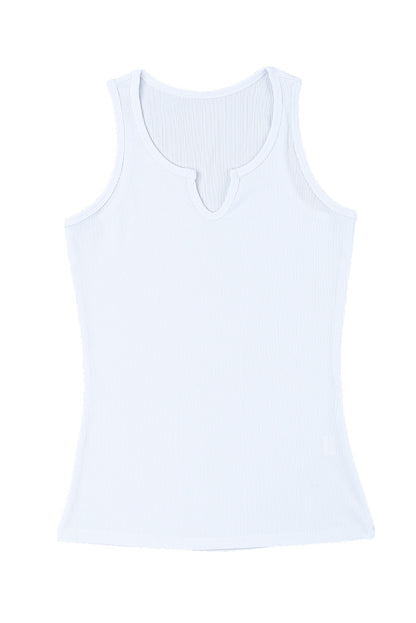 Zwarte geribde gebreide tanktop met splithals