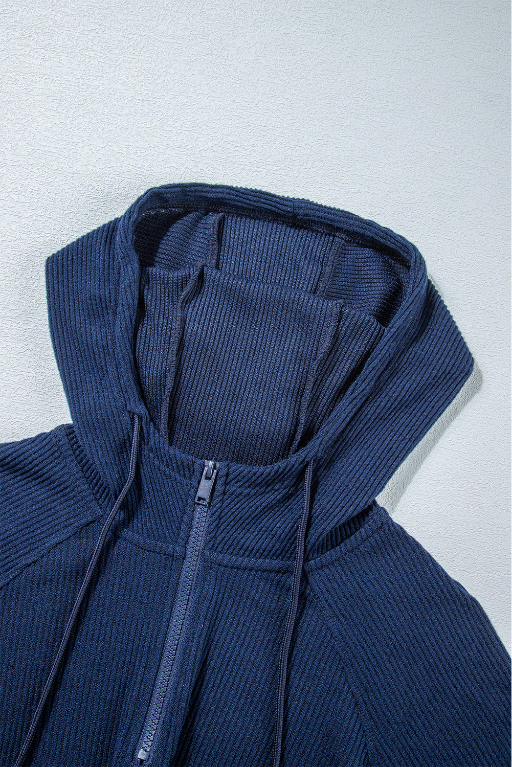 Marineblauwe geribbelde gebreide cropped hoodie en trekkoordjoggingbroekset