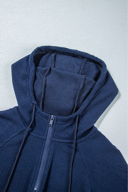 Marineblauwe geribbelde gebreide cropped hoodie en trekkoordjoggingbroekset