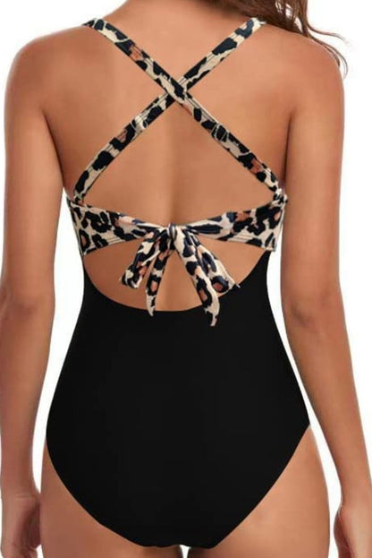 Zwarte 2-kleurige gekruiste cutout monokini zonder rug