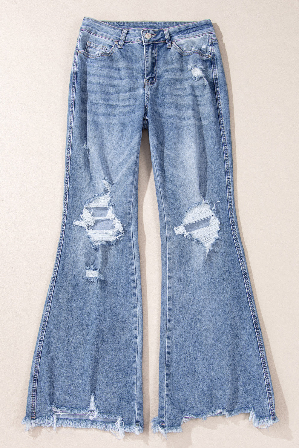 Dusk Blue High Rise Ripped Distressed Zoom Flared Jeans