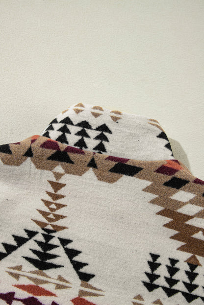 Beige Aztec-geprinte staande hals jas met rits