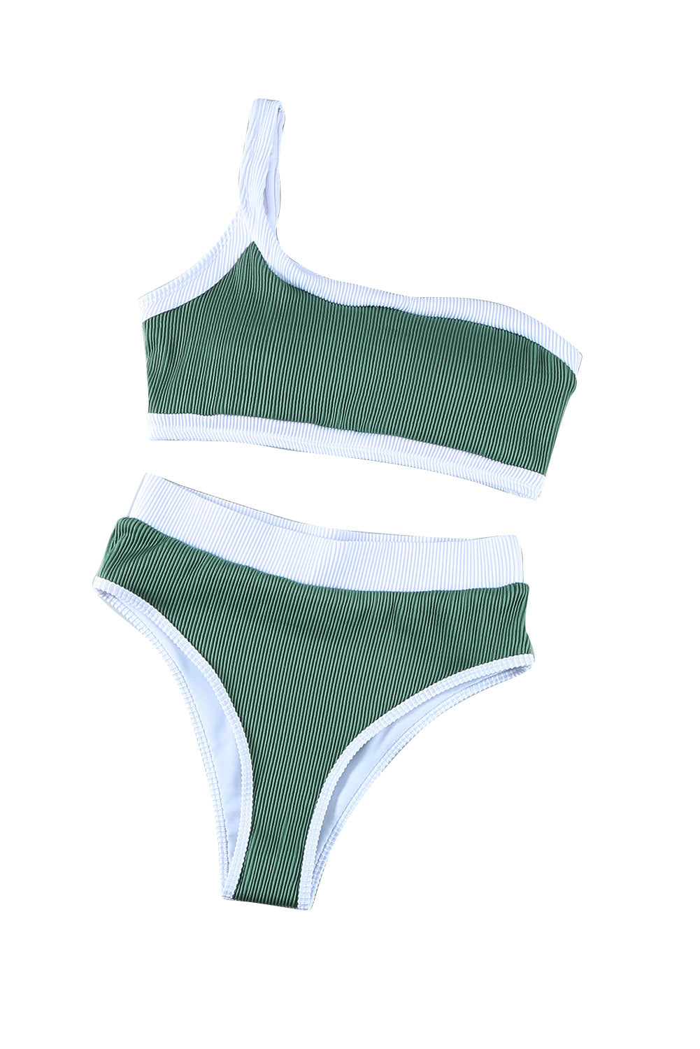 Groene one shoulder patchwork high-waisted bikiniset