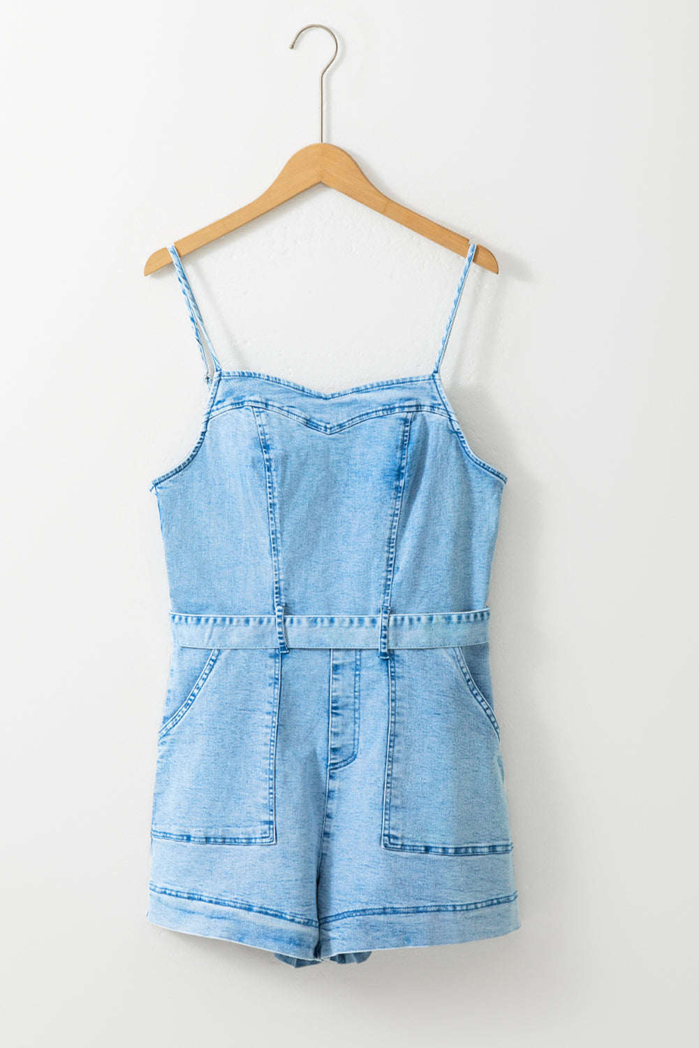 Beau Blue Spaghettibandjes Denim Romper met Riem