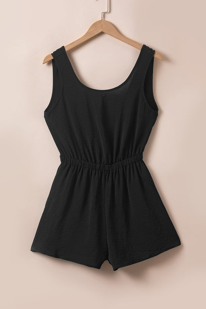 Black Knotted Backless Elastic Waist Sleeveless Romper