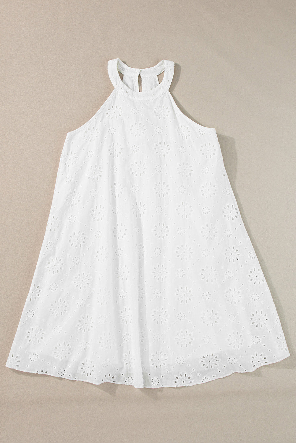 Witte Boho Halter Halter Mouwloze Jurk met Oogjespatroon