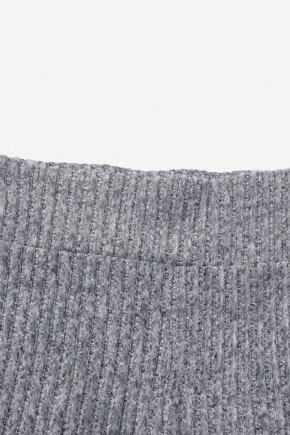 Gray Wide Waistband Ribbed Textured Knit Leggings