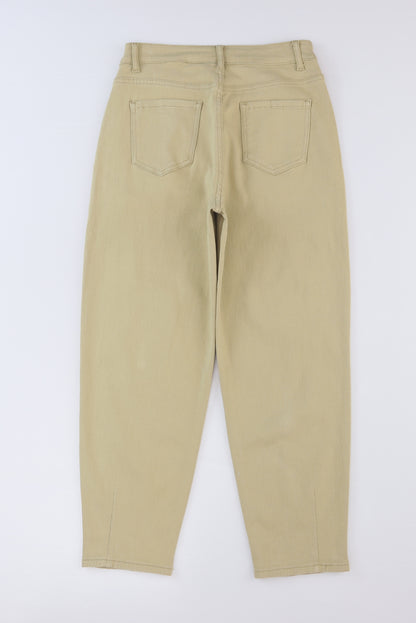 Khaki effen hoge taille casual broek