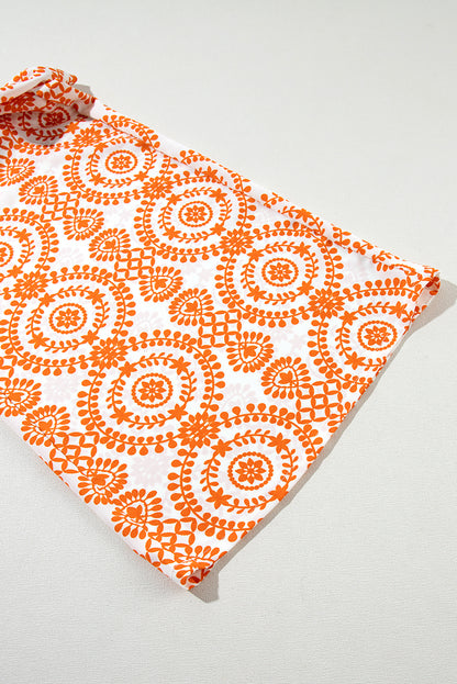 Oranje Boho Retro Bloemenprint Wijde Broek