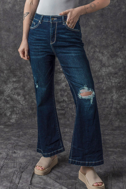 Echte Teal High Rise Ripped Bell Bottom Jeans