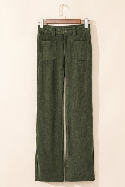 Groene corduroy broek met hoge taille en vierkante zakken