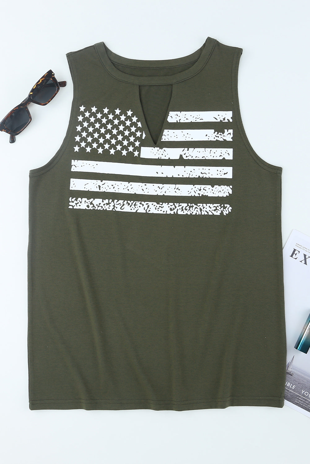 Groene uitgesneden tanktop met Amerikaanse vlagprint