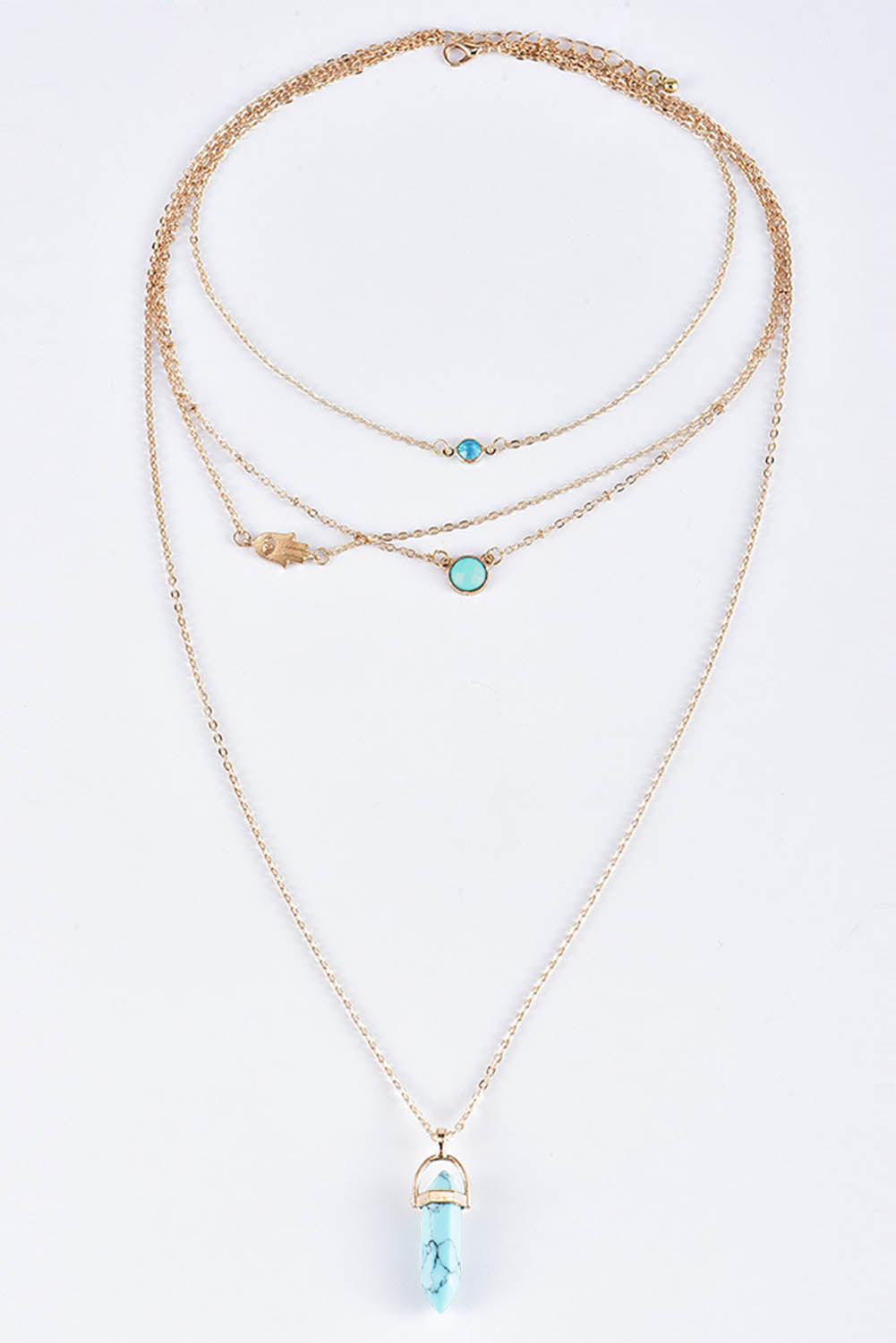 Gold Turquoise Gemstone Pendant Multi-Layered Necklace