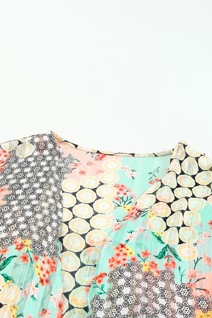 Multicolor Floral Open Sheer Shimmer Kimono