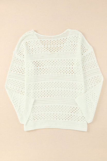 Witte Hollow Out Crochet V-hals Pullover Trui