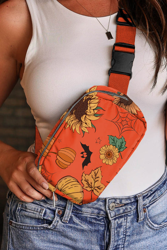 Oranje Pompoen Zonnebloem Halloween Grafische Crossbody Tas