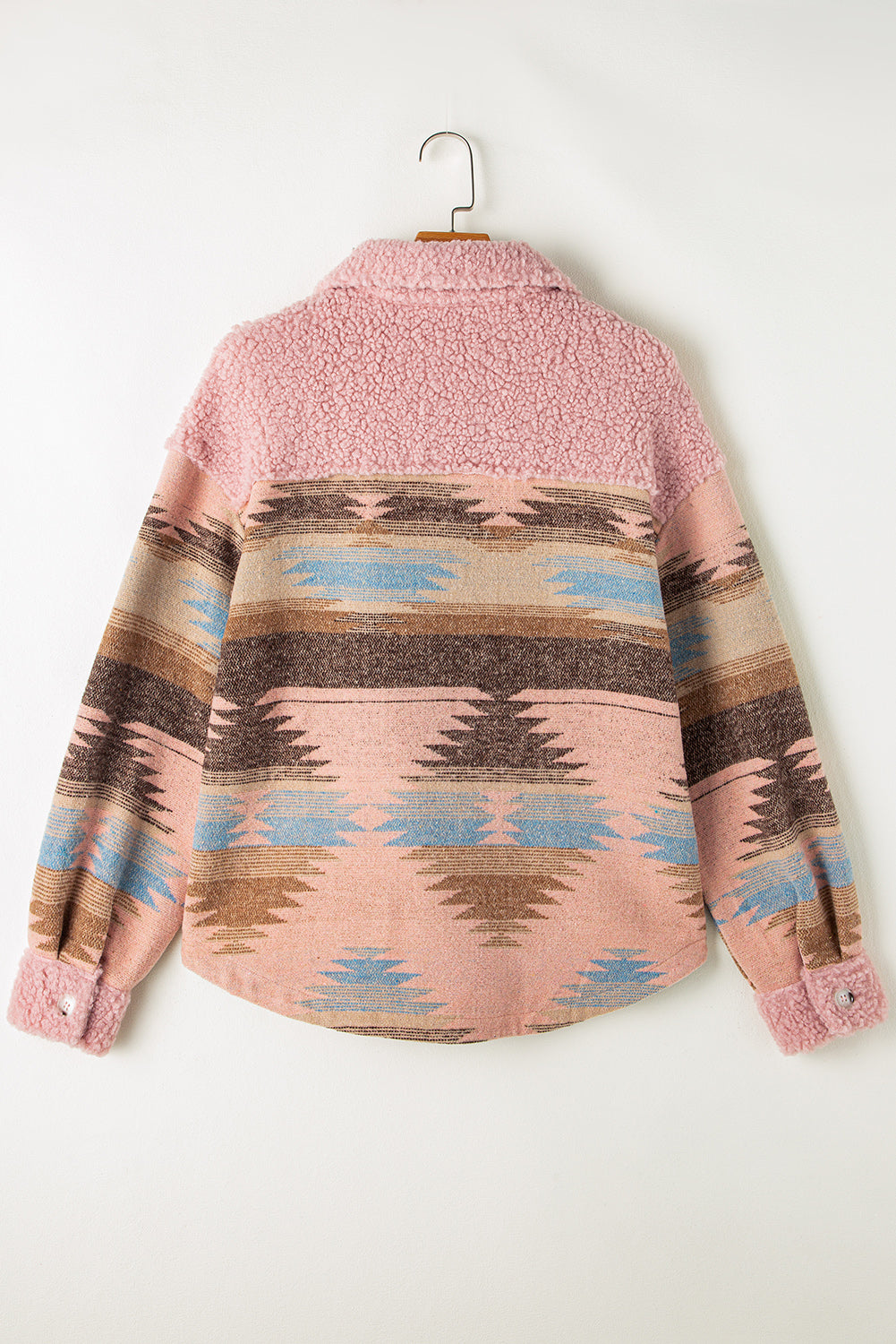 Roze Western Aztec Print Sherpa Splicing Geknoopte Jas met Klepzakken