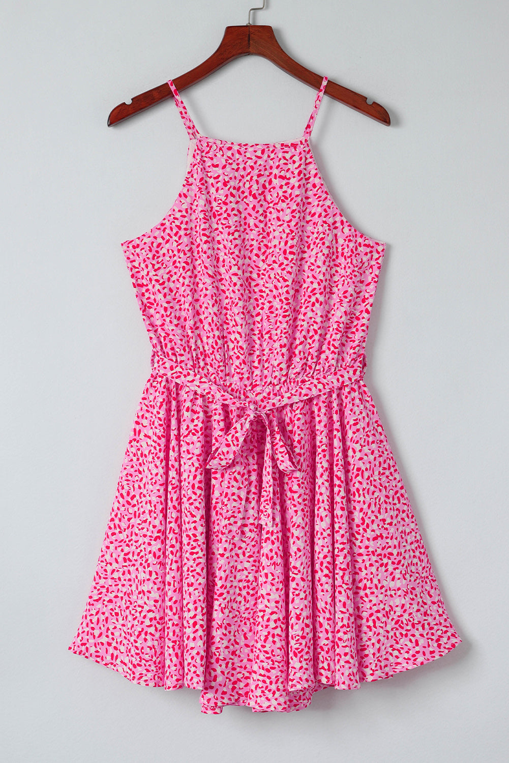 Roze luipaardprint mouwloze mini-jurk met tailleband