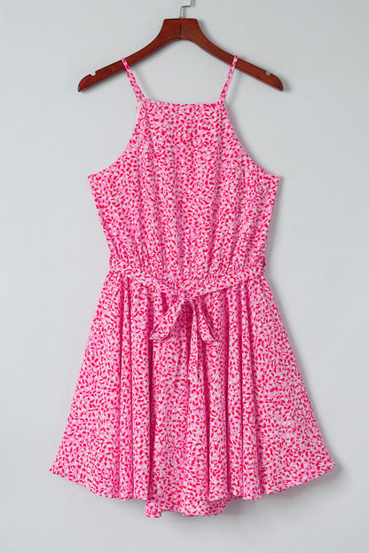 Roze luipaardprint mouwloze mini-jurk met tailleband