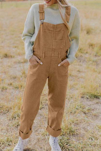 Khaki Vintage Multi Pockets Gespband Cargo Denim Overalls