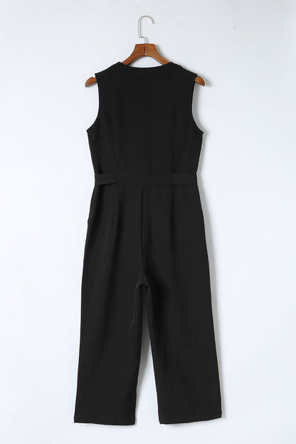 Zwarte geknoopte mouwloze cropped jumpsuit met sjerp