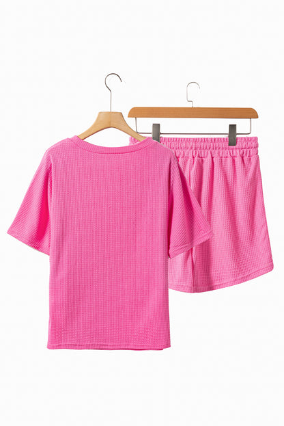 Zwarte casual getextureerde T-shirt en trekkoord shorts set