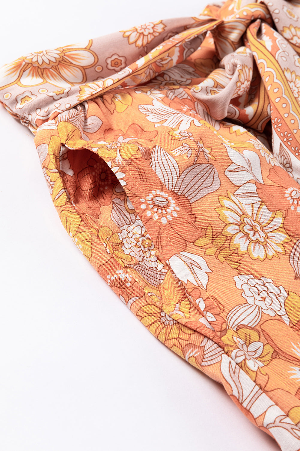 Grapefruit Oranje Strik Taille Boho Bloemen Wijde Pijp Broek