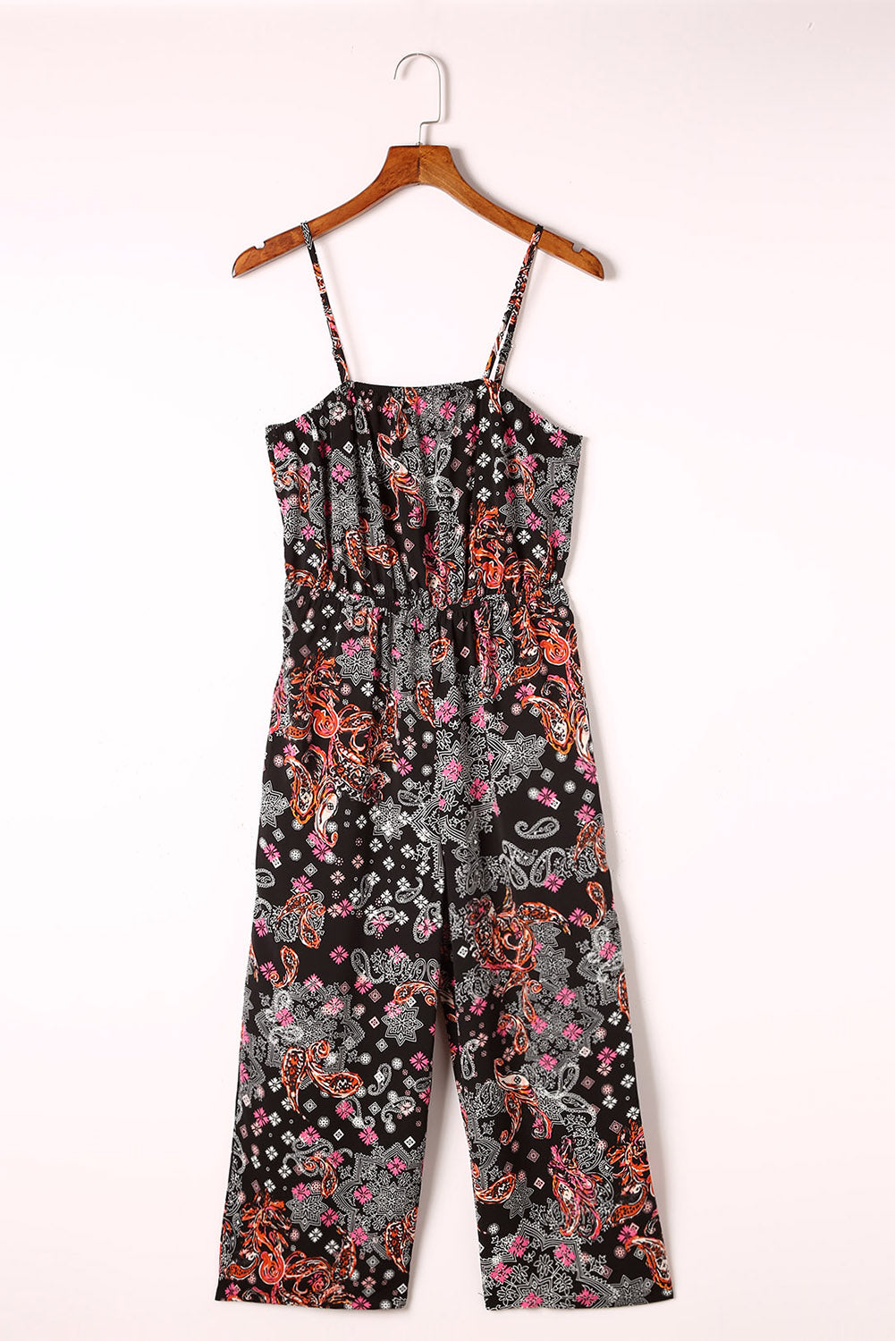 Zwarte cropped jumpsuit met gemengde paisleyprint