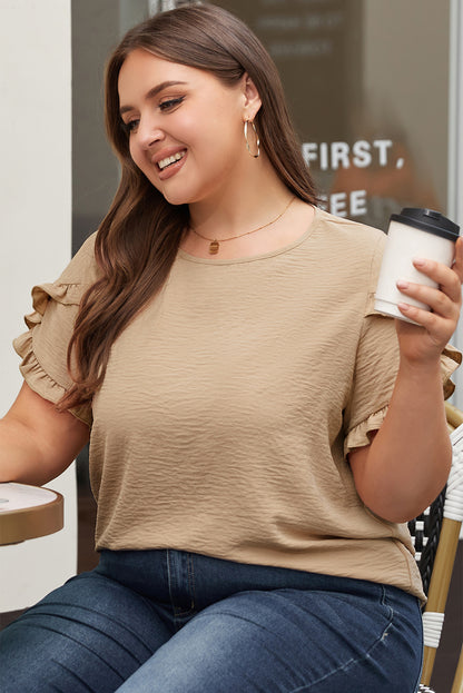 Dark Grey Ruffled Short Sleeve Plus Size Top