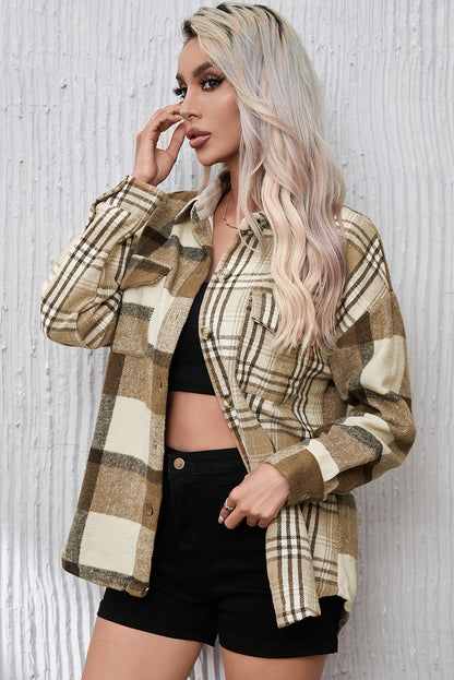 Perkament Contrast Plaid Patchwork Flap Pocket Shacket