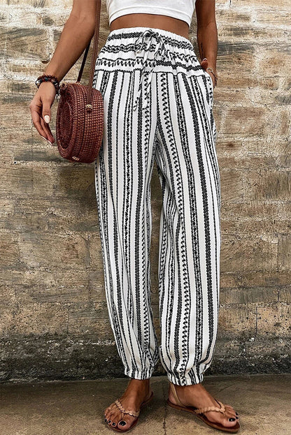 Zwarte gestreepte Boho gestreepte print casual broek