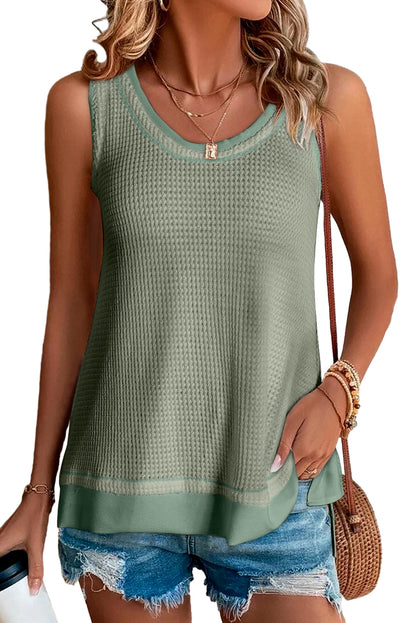 White Scoop Neck Waffle Knit Flowy Vest