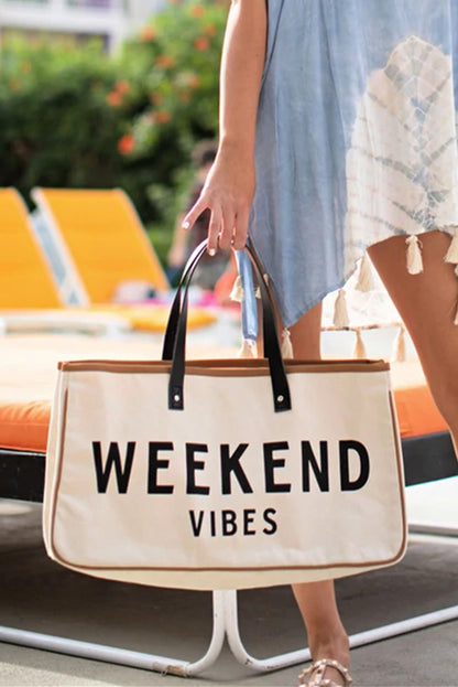 White WEEKEND VIBES Canvas Tote